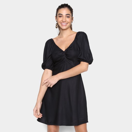 Vestido Curto Mercatto Manga Bufante Feminino - Preto Menor preço em Vestido Curto Mercatto Manga Bufante Feminino - Preto