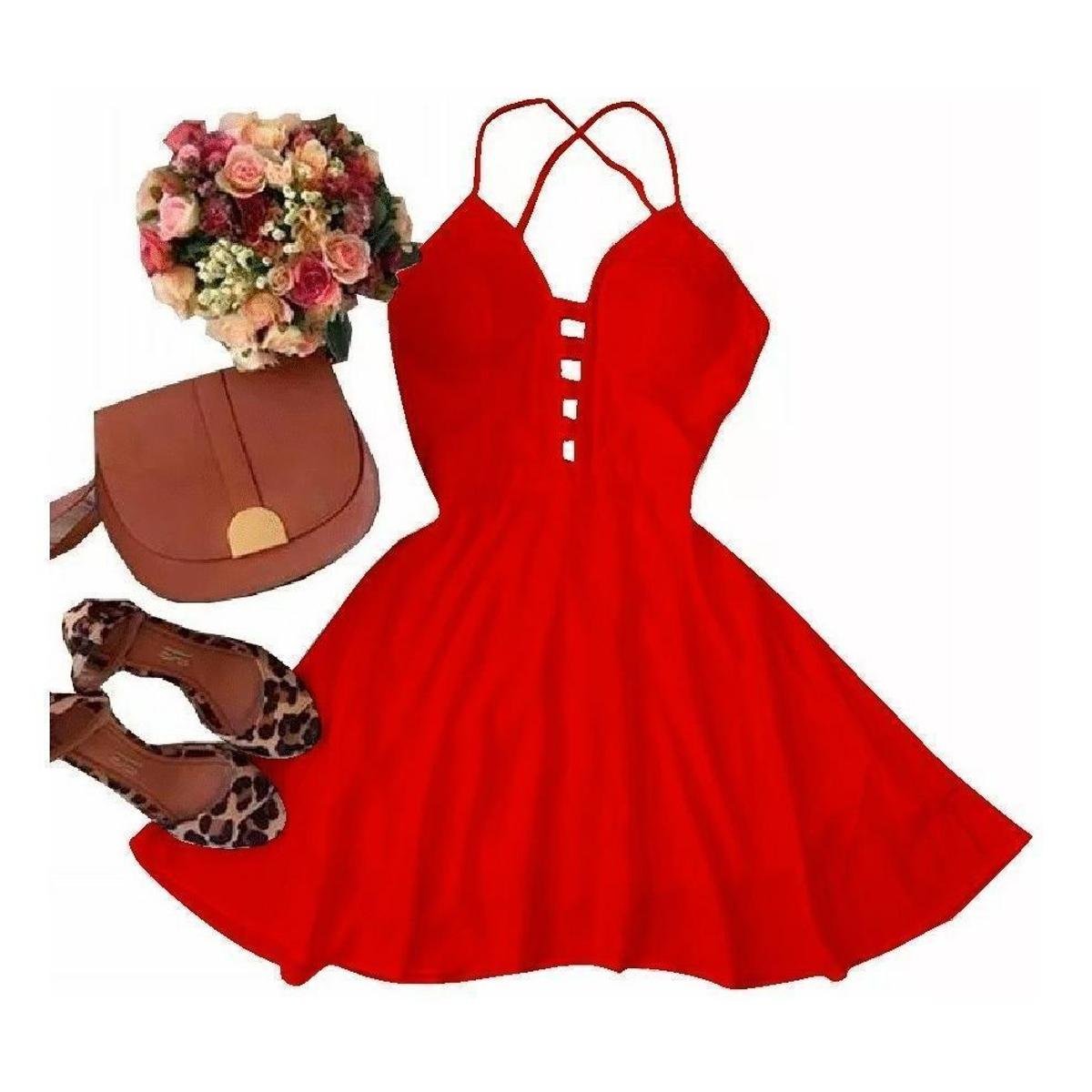 Vestido Vermelho Simples Rodado Vestido Curto Rodado Acinturado