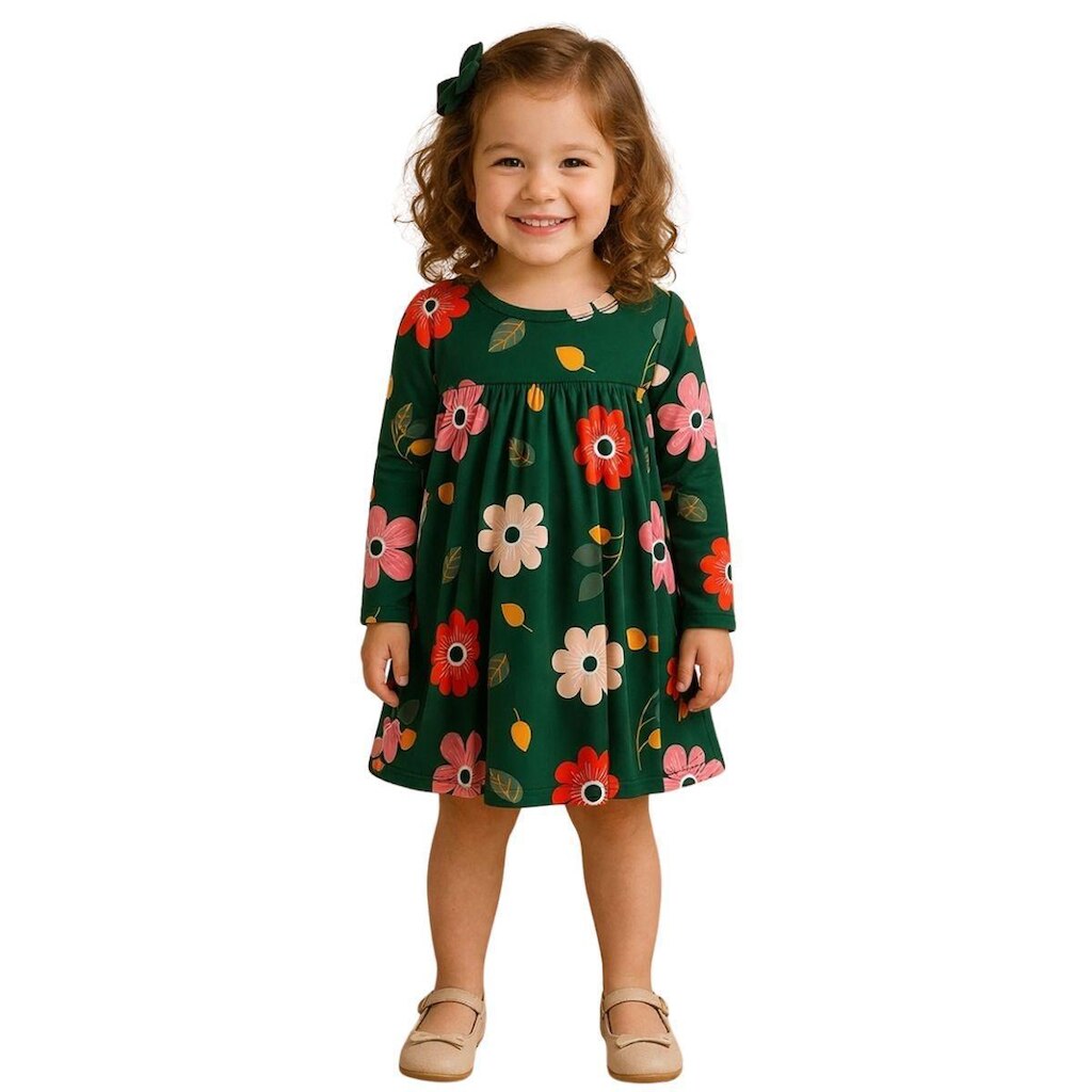 Vestido De Manga Longa Infantil Bebe Menina Flores Kyly