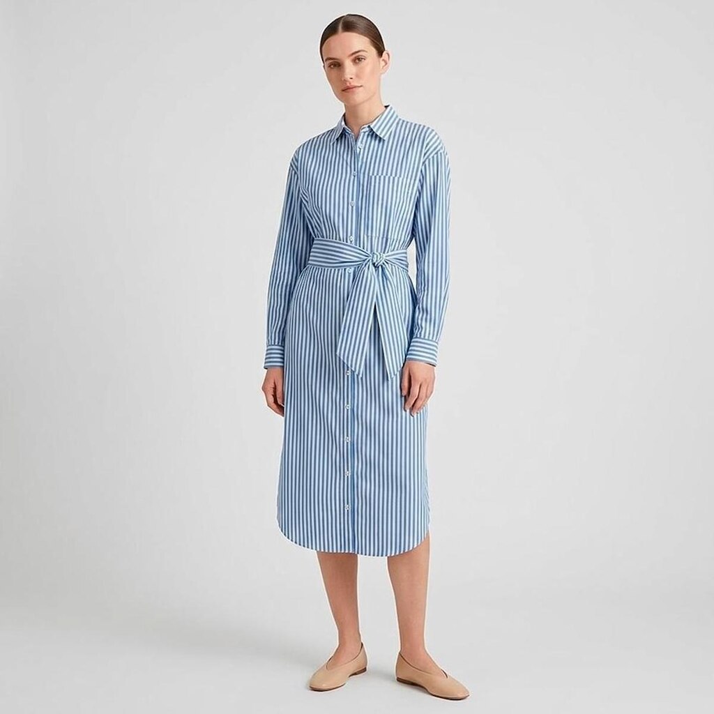 Vestido Dudalina Listrada com Faixa Feminino