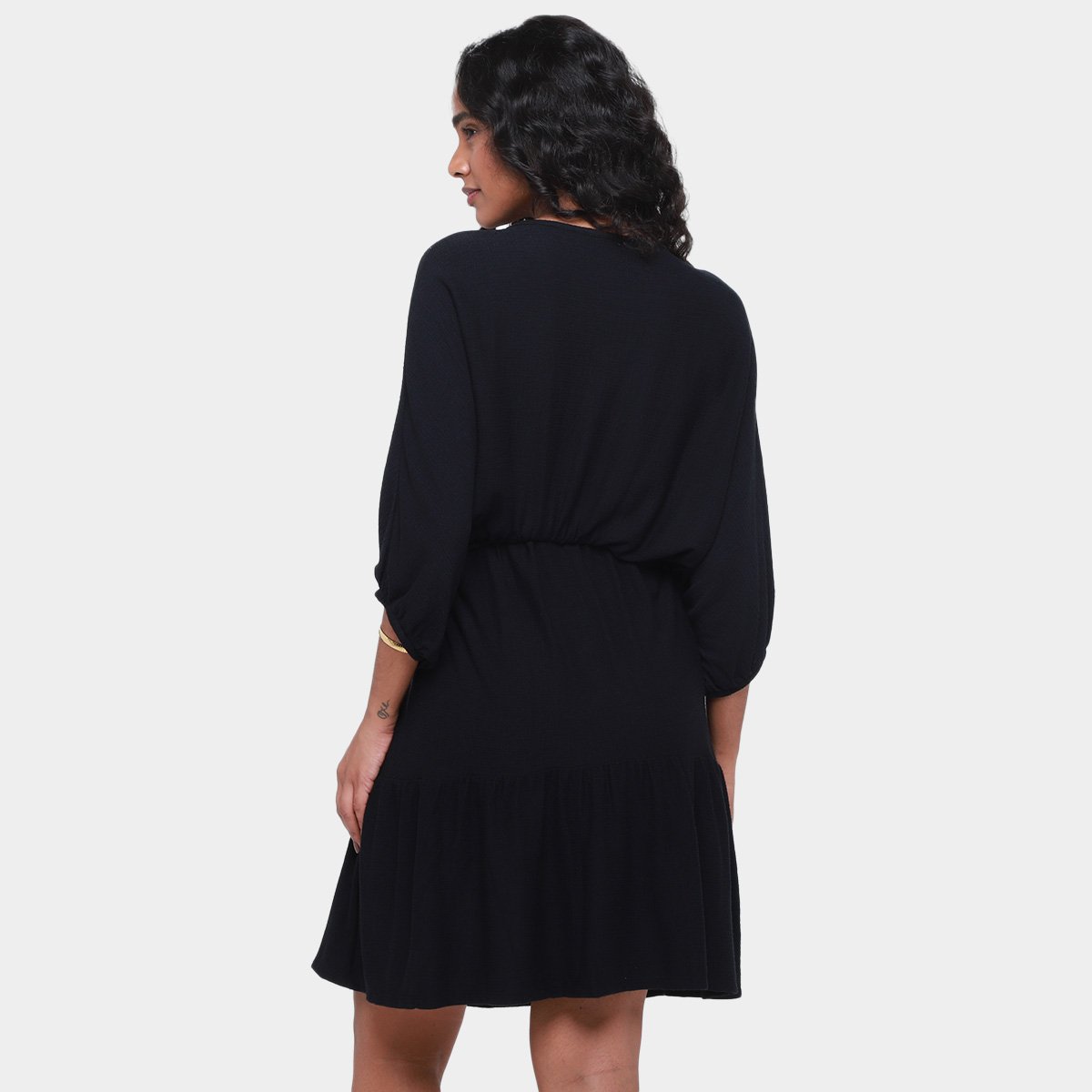 Vestido Dzarm Curto Texturizado Manga Morcego 7/8 - 1