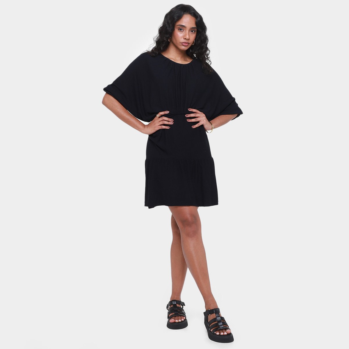 Vestido Dzarm Curto Texturizado Manga Morcego 7/8 - 3