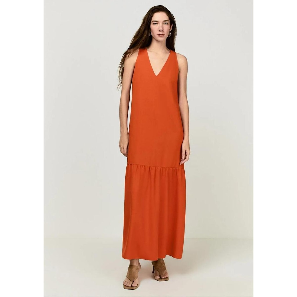Vestido Dzarm Longo Evasê Em Viscose Com Linho