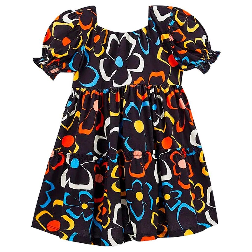Vestido Fábula Malha Floral Rabisco Preto