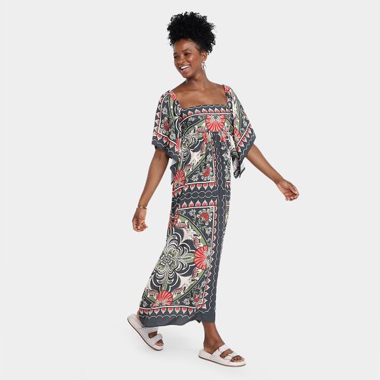 Vestido Farm Cropped Lenço Onça Mística Feminino Verde Netshoes