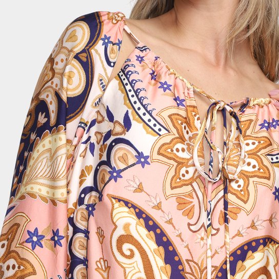 Vestido Farm Curto Beleza Boho Manga 3/4