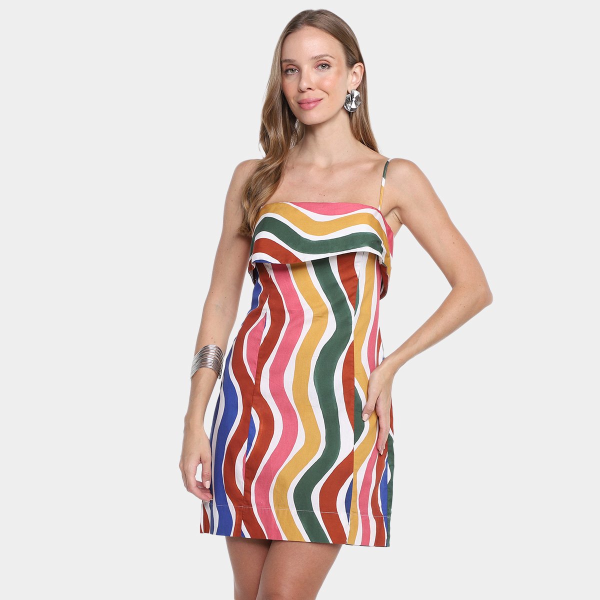 Vestido Farm Curto Danca De Listra Feminino Menor preço em Vestido Farm Curto Danca De Listra Feminino