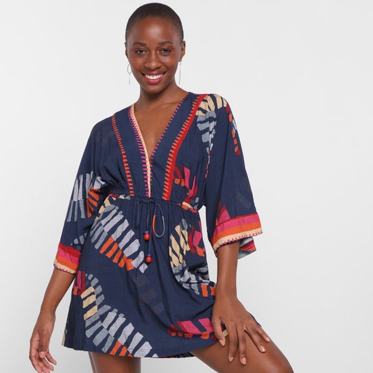 Vestido Farm Curto Tucano de Listra - Estampado Menor preço em Vestido Farm Curto Tucano de Listra - Estampado