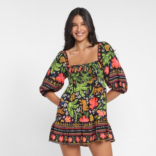 VESTIDO FARM FEMININO VESTIDO CURTO SOLAR DAS BANANAS 310344 - Estampado Menor preço em VESTIDO FARM FEMININO VESTIDO CURTO SOLAR DAS BANANAS 310344 - Estampado