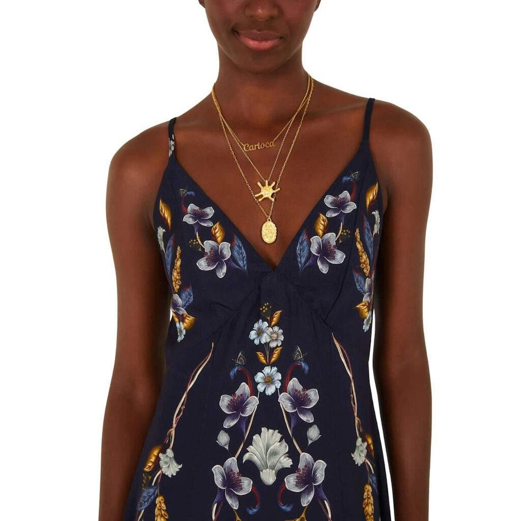 Vestido Farm Rio Alça Floral Maye Azul