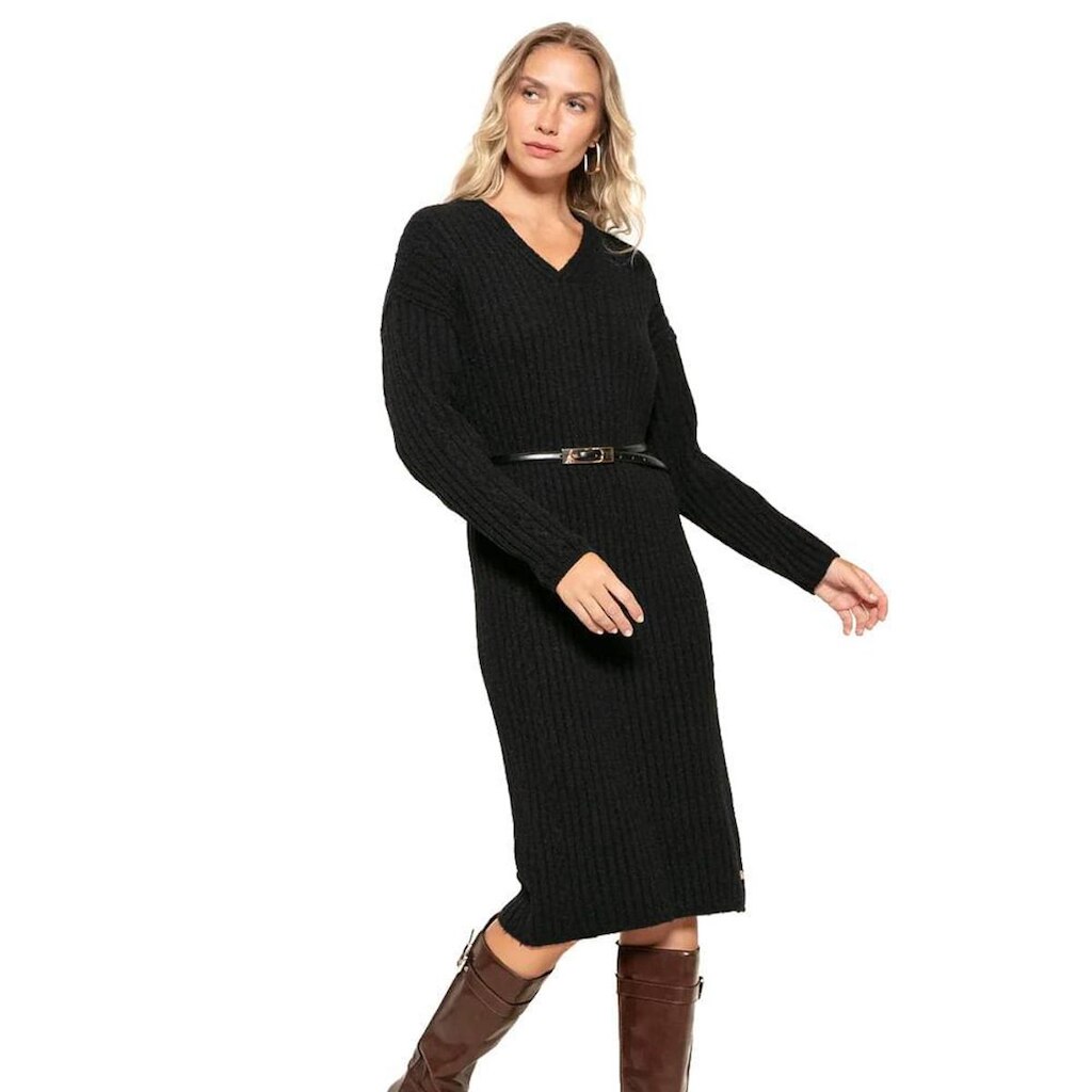 Vestido Feminino Biamar Midi Decote V Preto
