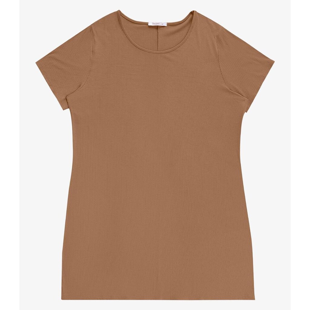 Vestido Feminino Curto Canelado Plus Size Secret Marrom