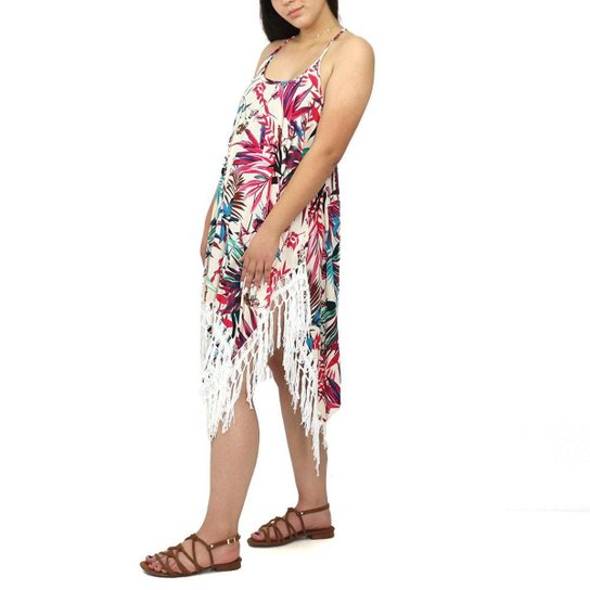 Vestido Feminino Indiano India Saida de Praia Bata Floral - Branco Menor preço em Vestido Feminino Indiano India Saida de Praia Bata Floral - Branco