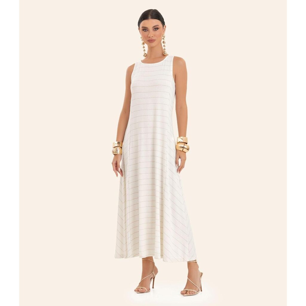 Vestido Feminino Midi Evasê Endless Bege