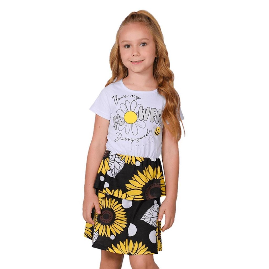 Vestido Girassol com Saia Sobreposta - Destak