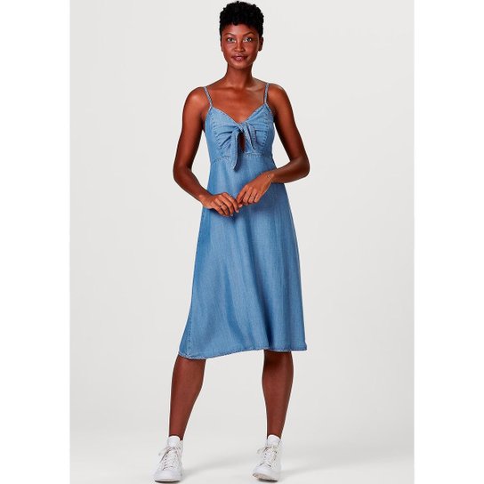 Vestido Hering Jeans Midi com Amarração Feminino Azul Netshoes