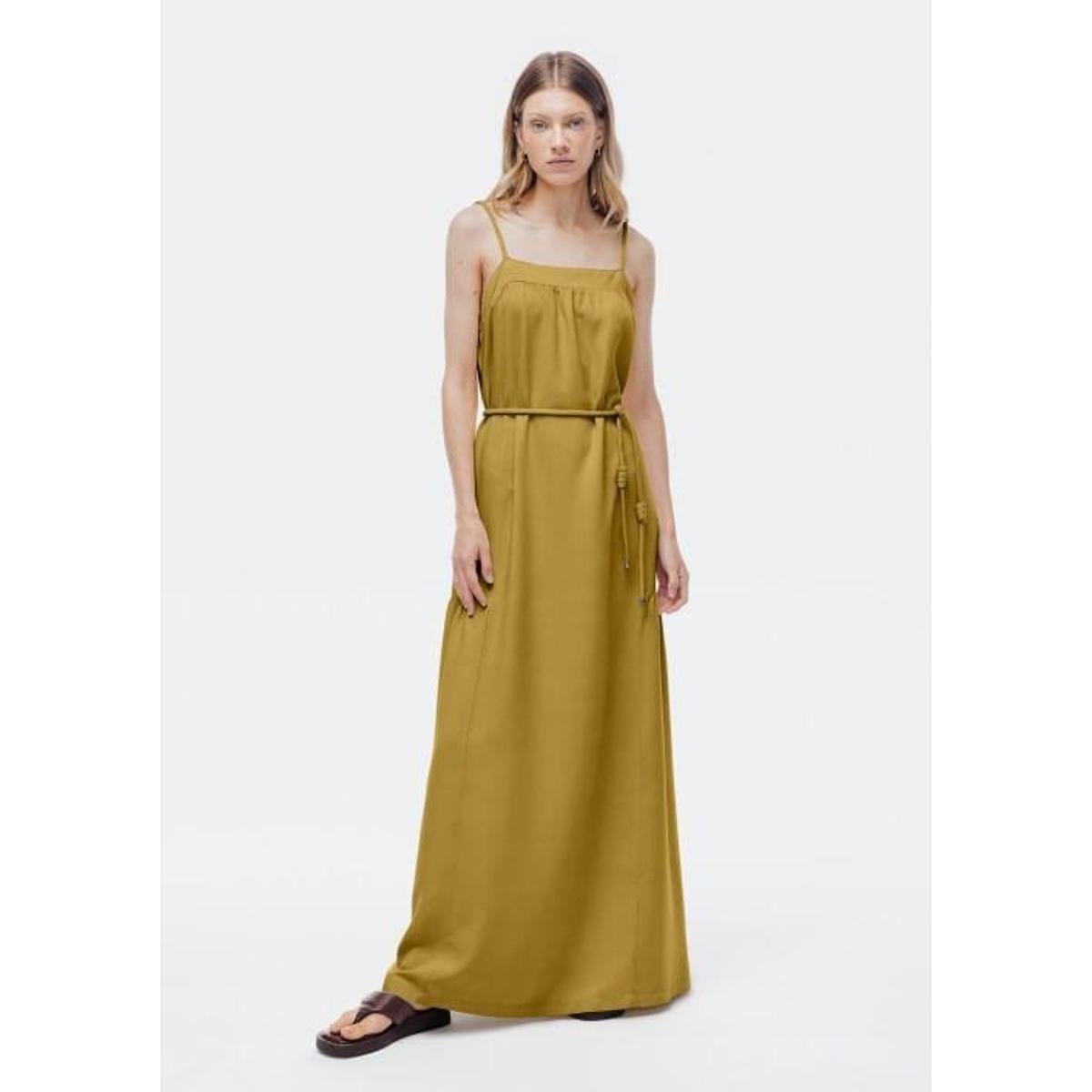 Vestido Hering Longo Evasê Creponado Feminino