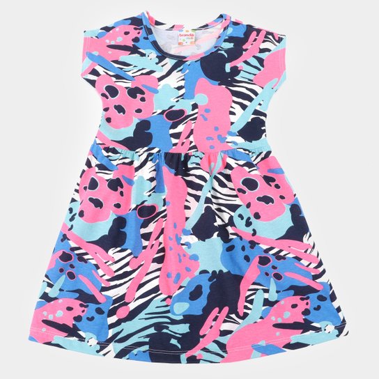 Vestido Infantil Brandili Abstrato Manga Curta Feminino - Rosa+Azul Menor preço em Vestido Infantil Brandili Abstrato Manga Curta Feminino - Rosa+Azul