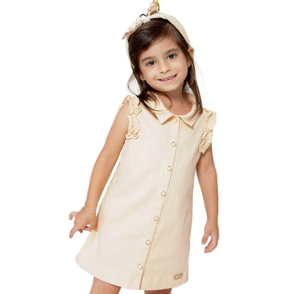 Vestido Infantil de Sarja Salmão com Babados