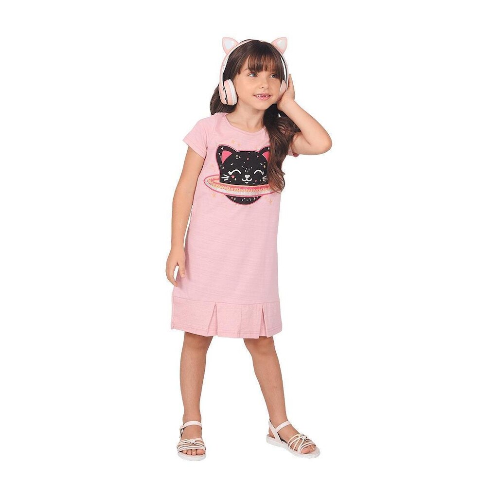 Vestido Infantil  Destak Gatinho Glitter Menina
