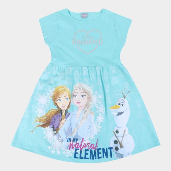 Vestido Infantil Disney Frozen c/ Glitter Feminino Verde Netshoes
