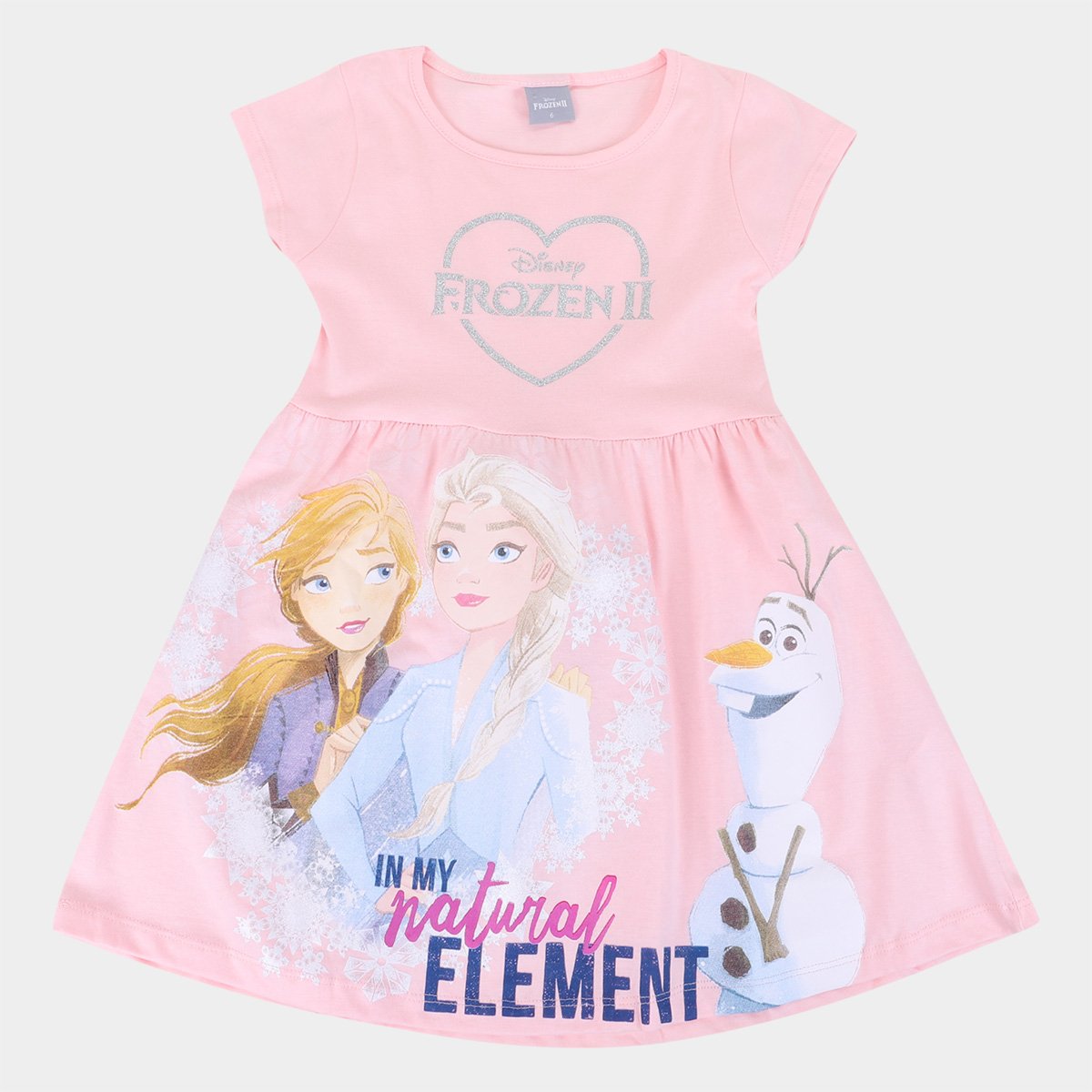 Vestido Infantil Disney Frozen c/ Glitter Feminino Rosa Claro