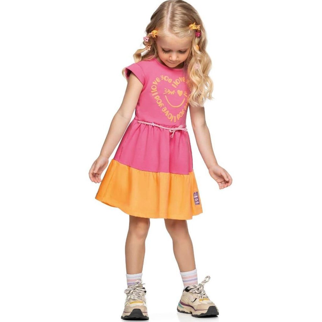 Vestido Infantil Em Cotton Light Rosa e Laranja Tam 1 a 8 - Angerô