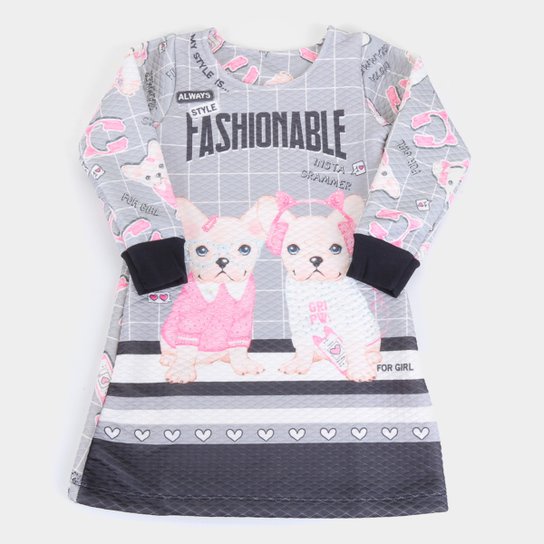 Vestido Infantil For Girl Matelassê Sublimado Dog - Mescla Menor preço em Vestido Infantil For Girl Matelassê Sublimado Dog - Mescla