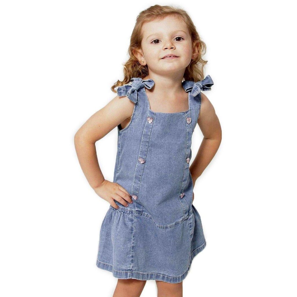 Vestido Infantil Jeans Rodado com Alça