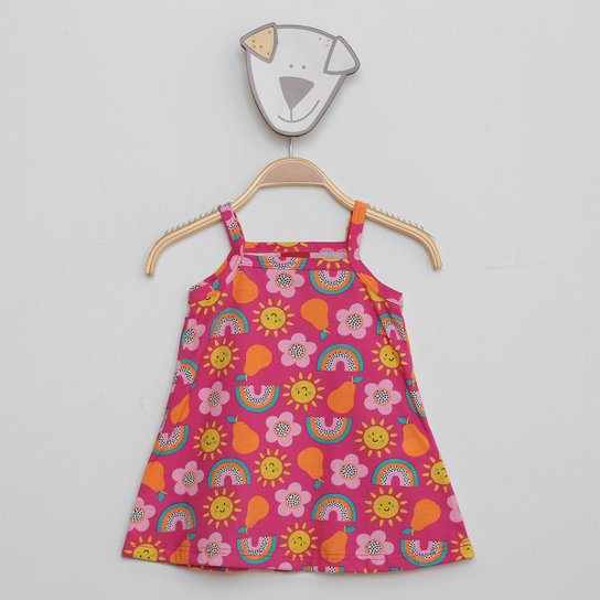 Vestido Infantil Kyly Meia Malha Arco-Íris - Rosa Menor preço em Vestido Infantil Kyly Meia Malha Arco-Íris - Rosa