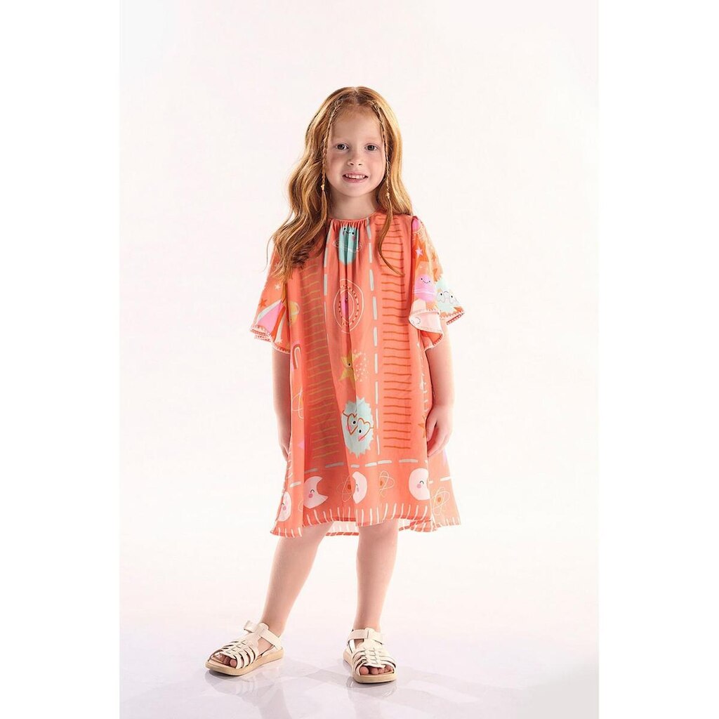 Vestido Infantil Manga Godê em Viscose Interestelar Três e Já