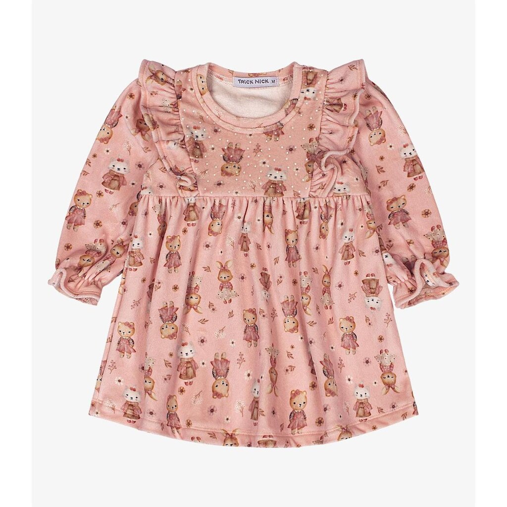 Vestido Infantil Manga Longa Trick Nick Rosa
