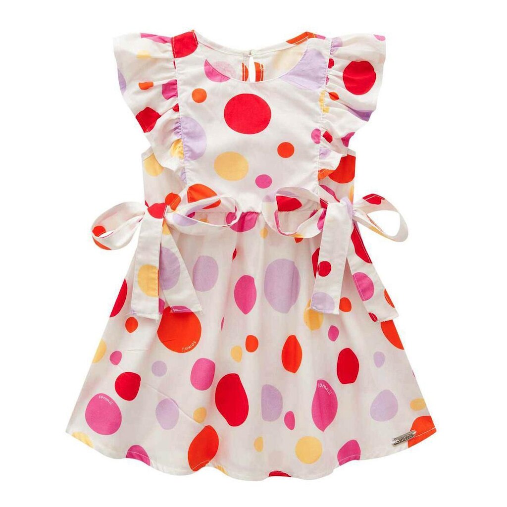 Vestido Infantil Menina Em Tricoline Somnii Branco Bolinhas