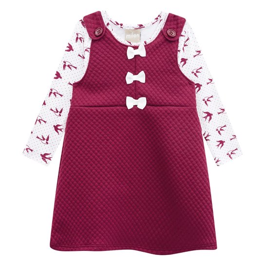 Vestido Infantil Milon Blusa Cotton c/ Salopete Matelassê - Vinho Menor preço em Vestido Infantil Milon Blusa Cotton c/ Salopete Matelassê - Vinho