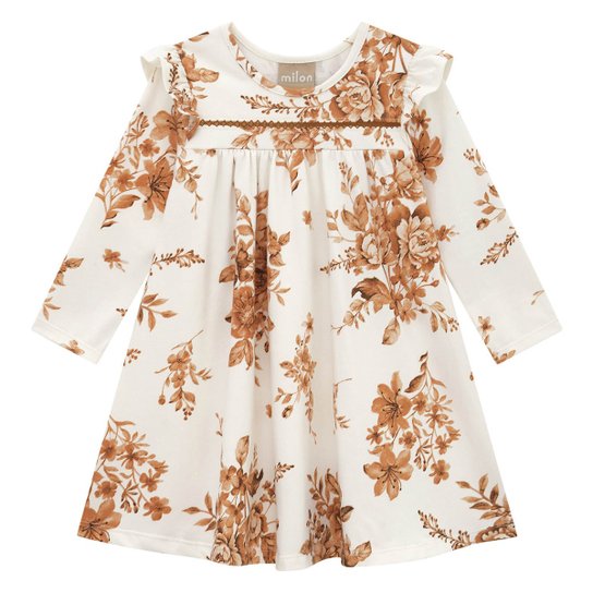 Vestido Infantil Milon Manga Longa Floral Off White Netshoes