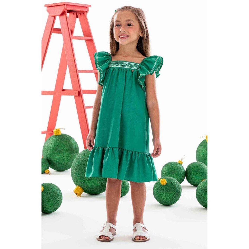 Vestido Infantil Mon Sucré Verde Com Bordado
