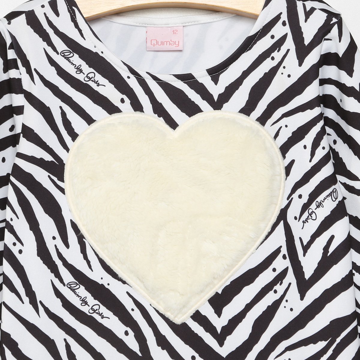 Vestido Infantil Quimby Flanelado Zebra Coração Manga Longa - 1