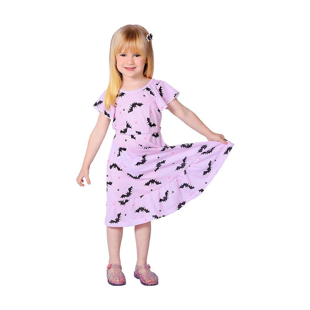 Vestido Infantil Rosa com Estampa de Morcego - Destak