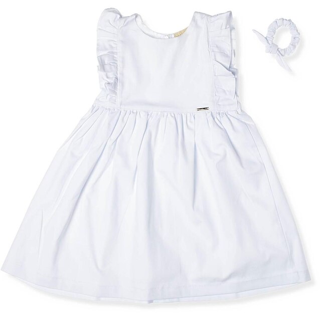 Vestido Infantil Rosê Princesa Luxo Com Babado Fofo Branco