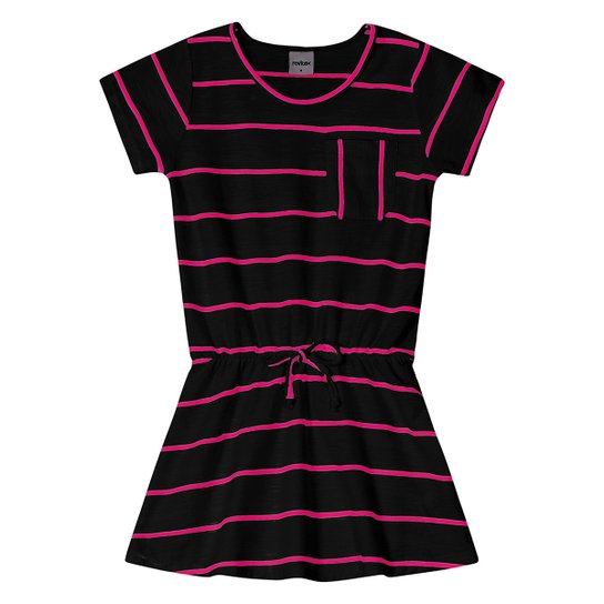 Vestido Infantil Rovitex Listrado Manga Curta Feminino - Preto Menor preço em Vestido Infantil Rovitex Listrado Manga Curta Feminino - Preto