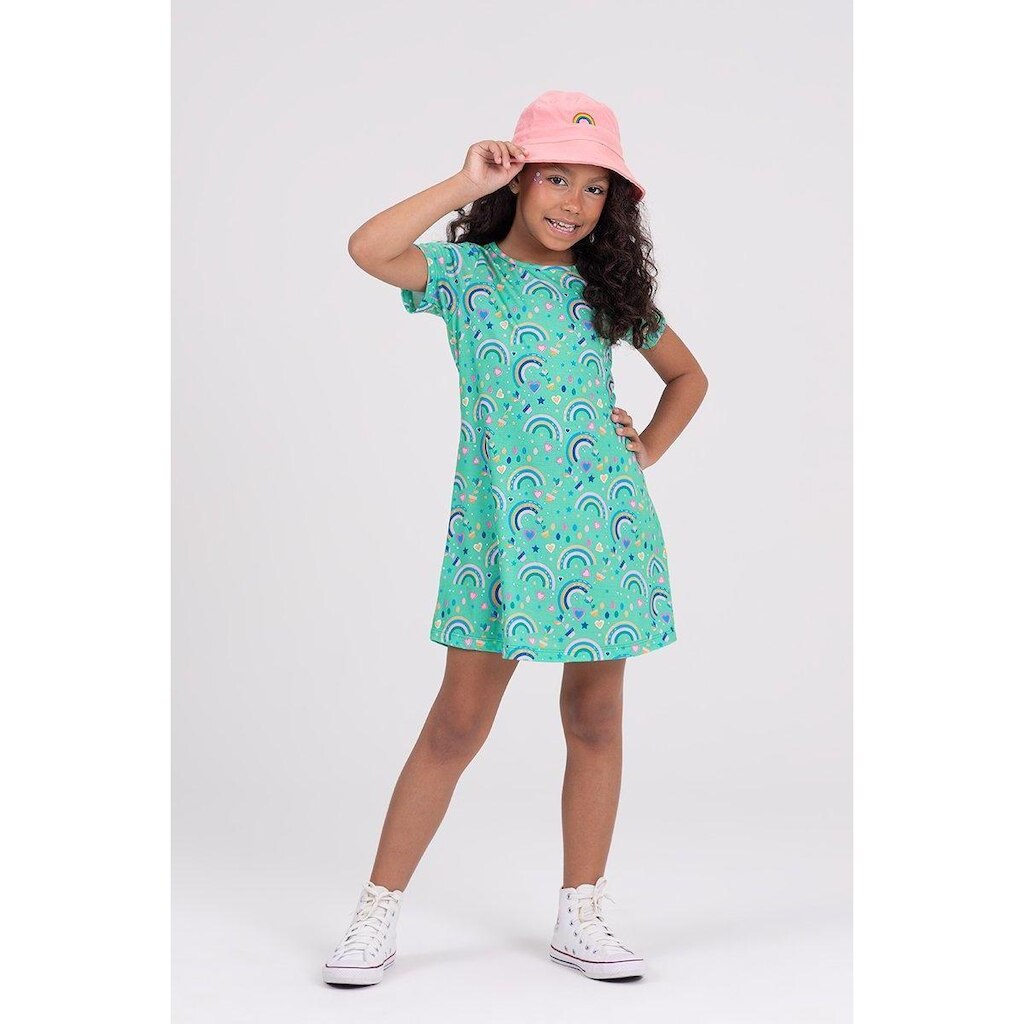Vestido Infantil Sublimado Arco-íris Aqua