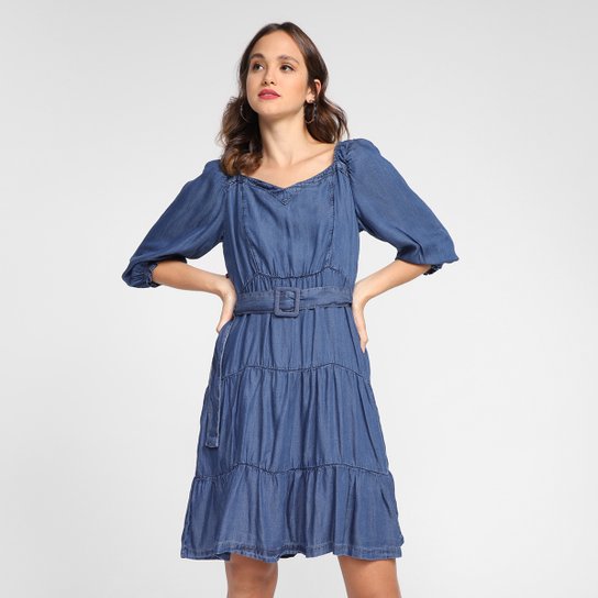 Vestido Jeans Cambos Manga Bufante Feminina - Azul é ruim? Vestido Jeans Cambos Manga Bufante Feminina - Azul é boa?