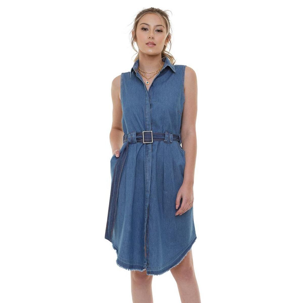 Vestido Jeans Feminino Com Cinto Moda Evangélica Tendência Menor preço em Vestido Jeans Feminino Com Cinto Moda Evangélica Tendência