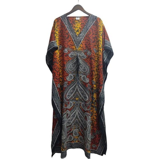 Vestido Kaftan Indiano Longo Estampado Plus Size 494 - Amarelo Menor preço em Vestido Kaftan Indiano Longo Estampado Plus Size 494 - Amarelo