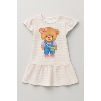 Vestido Kukie Infantil Ursinho Fofo Algodão Menina
