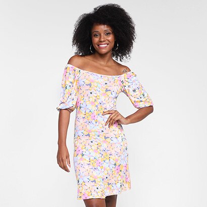 Vestido Lecimar Curto Ombro A Ombro Floral - Feminino