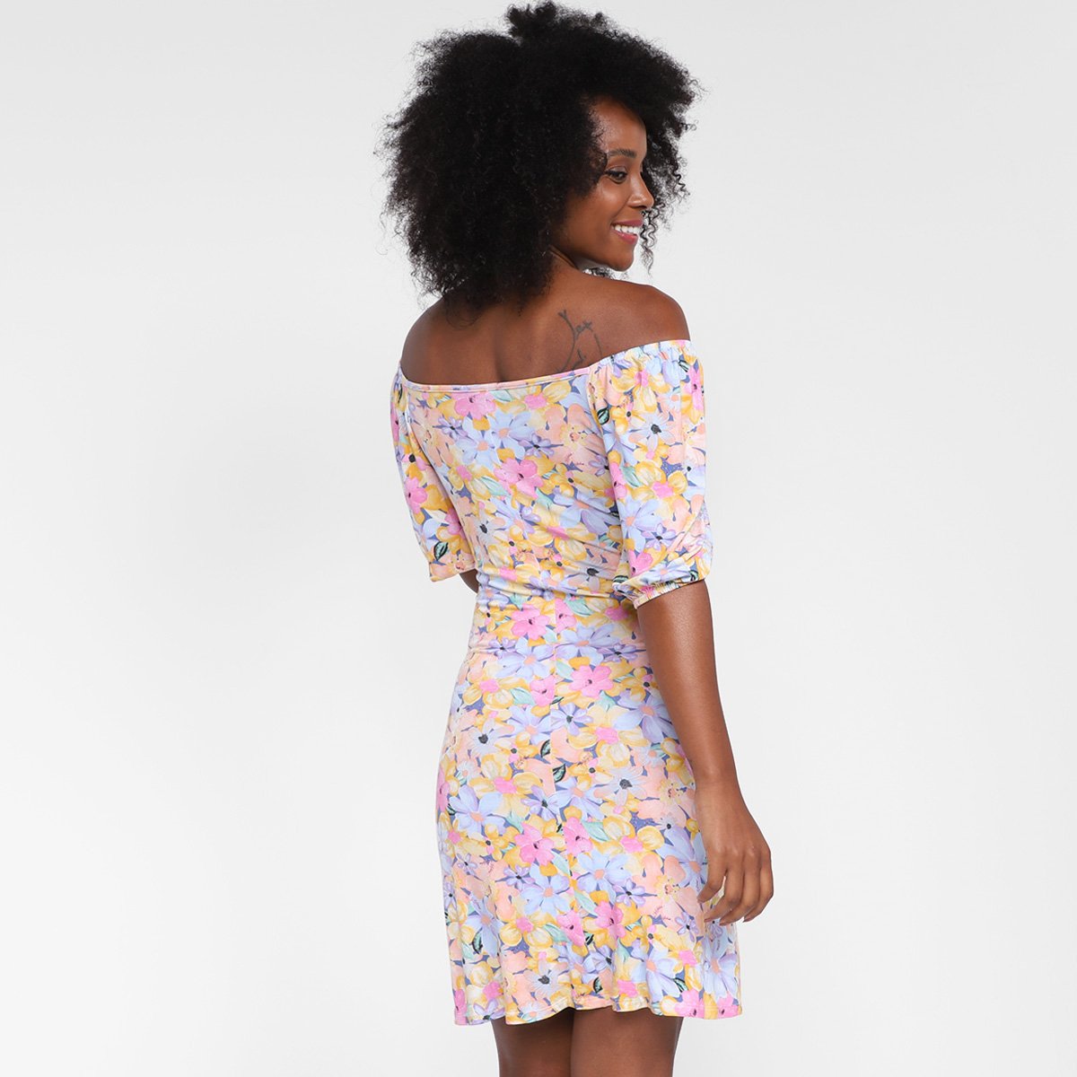 Vestido Lecimar Curto Ombro A Ombro Floral - 1