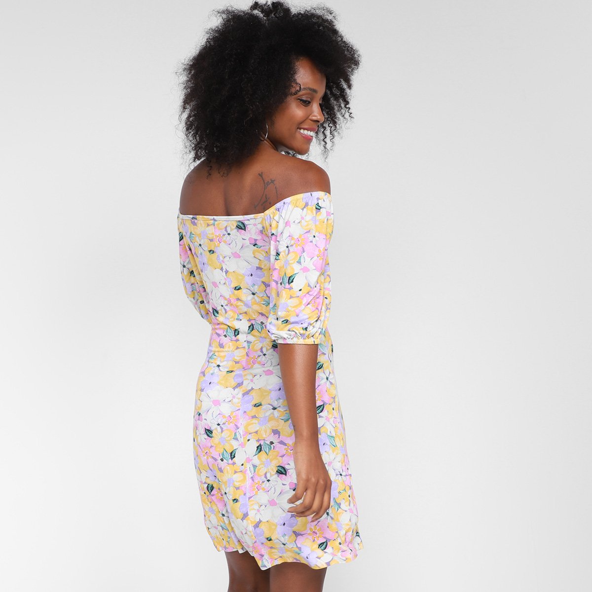 Vestido Lecimar Curto Ombro A Ombro Floral - 1