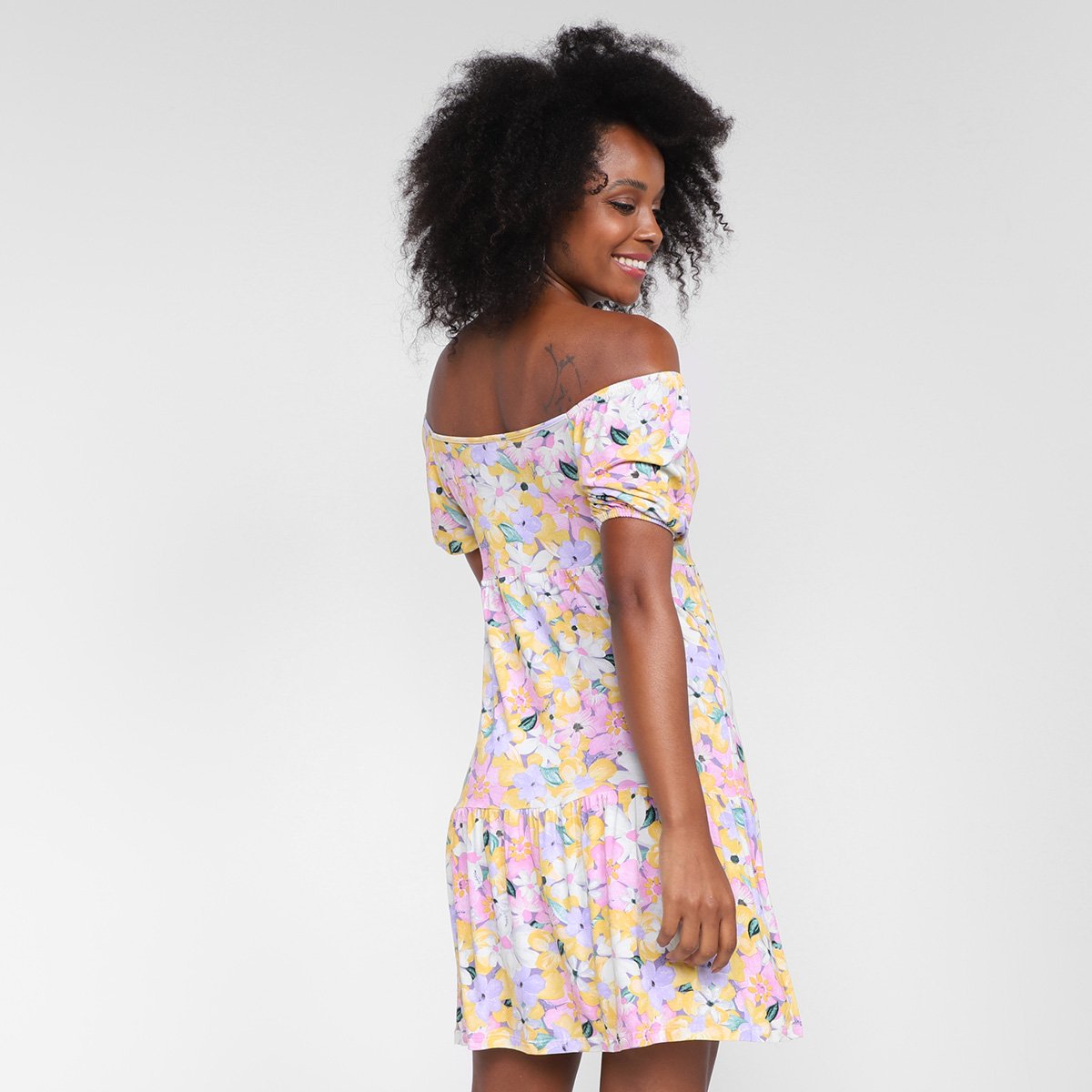 Vestido Lecimar Curto Ombro A Ombro Floral - 1