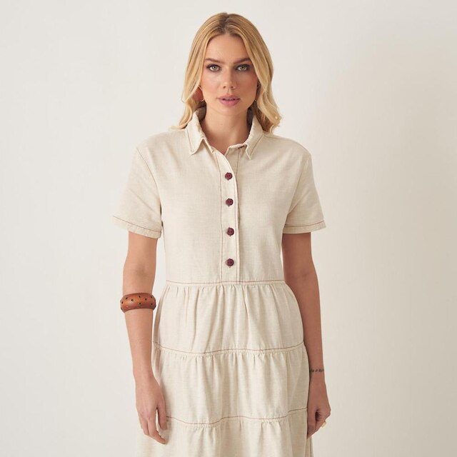 Vestido Linho 4 Marias com Gola